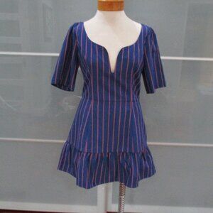 LPA Short Sleeve V-Neck Striped A-Line Dress